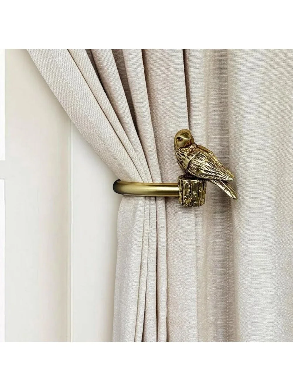 Elegant Gold Curtain Holdbacks with Resin Bird Design, Wall Mount Drapery Hooks